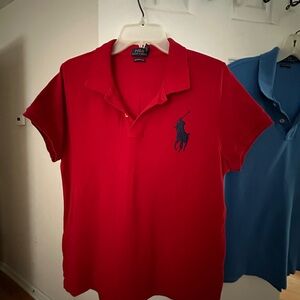Two Polo shirt (the skinny polo), Size: XL, Color: red and blue